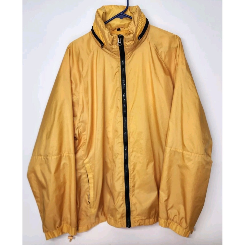 Mens XL North Bay Windbreaker Athletic Jacket With Hood In Collar Yellow